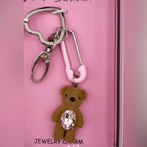 Betsey Johnson Brown Teddy Bear Keychain with Pink Gem